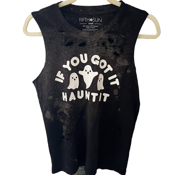 Fifth Sun Tops - 🌵 Halloween Ghost “If You Got It” Bleached Distressed Reworked Tank Top - Small